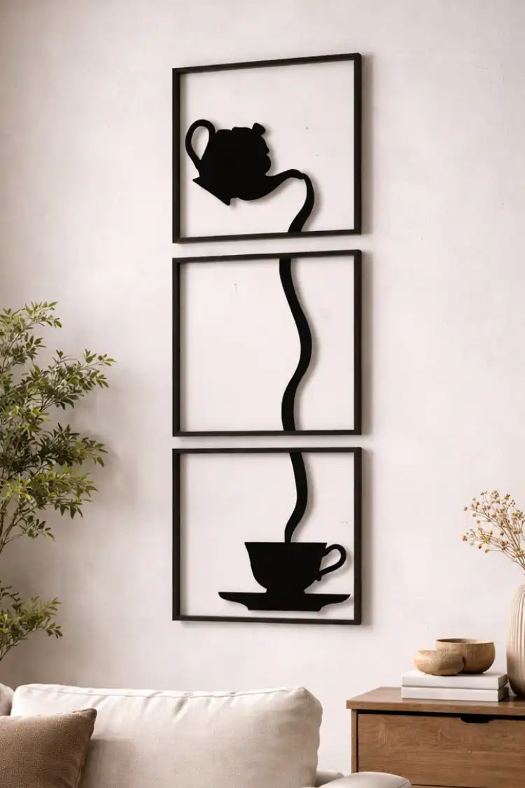 Anayat Kettle & Cup Playful Black Wall Art