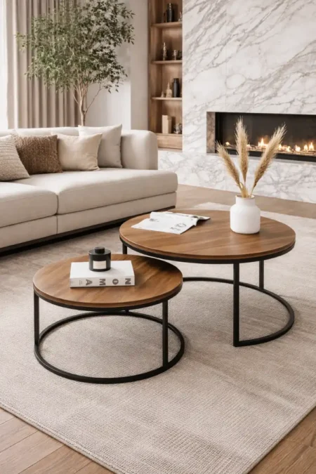 Anayat Black Nesting Coffee Tables with Wooden Top