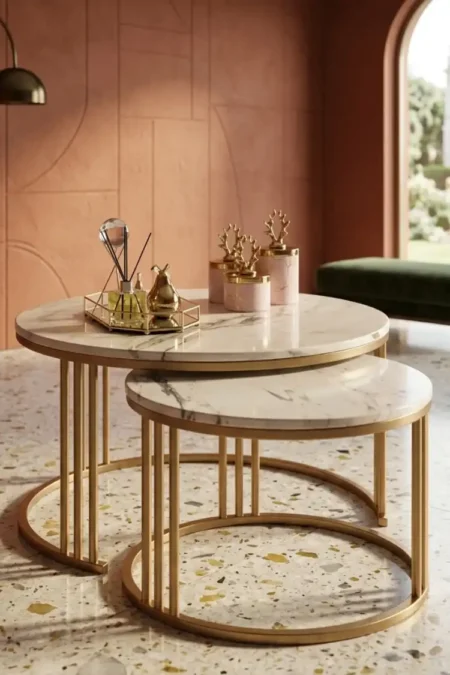 Anayat Gold Nesting Coffee Tables with Granite Top