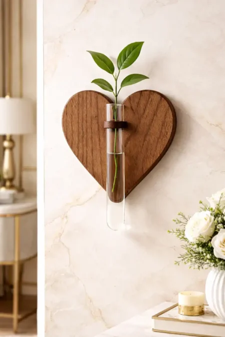 Anayat Wooden Heart Vase Wall Mounted