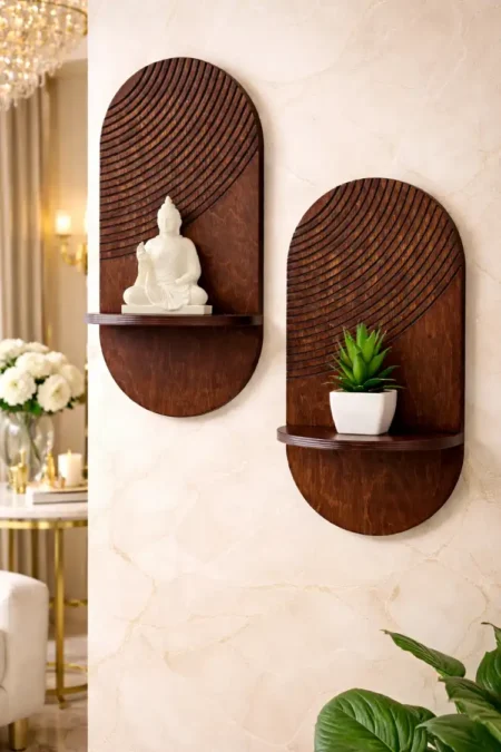 Anayat Circular Engraved Wooden Shelf