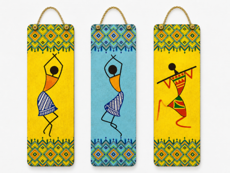 Anayat Rajasthani Folk Art Wooden Wall Hanging Decor (Set of 3)