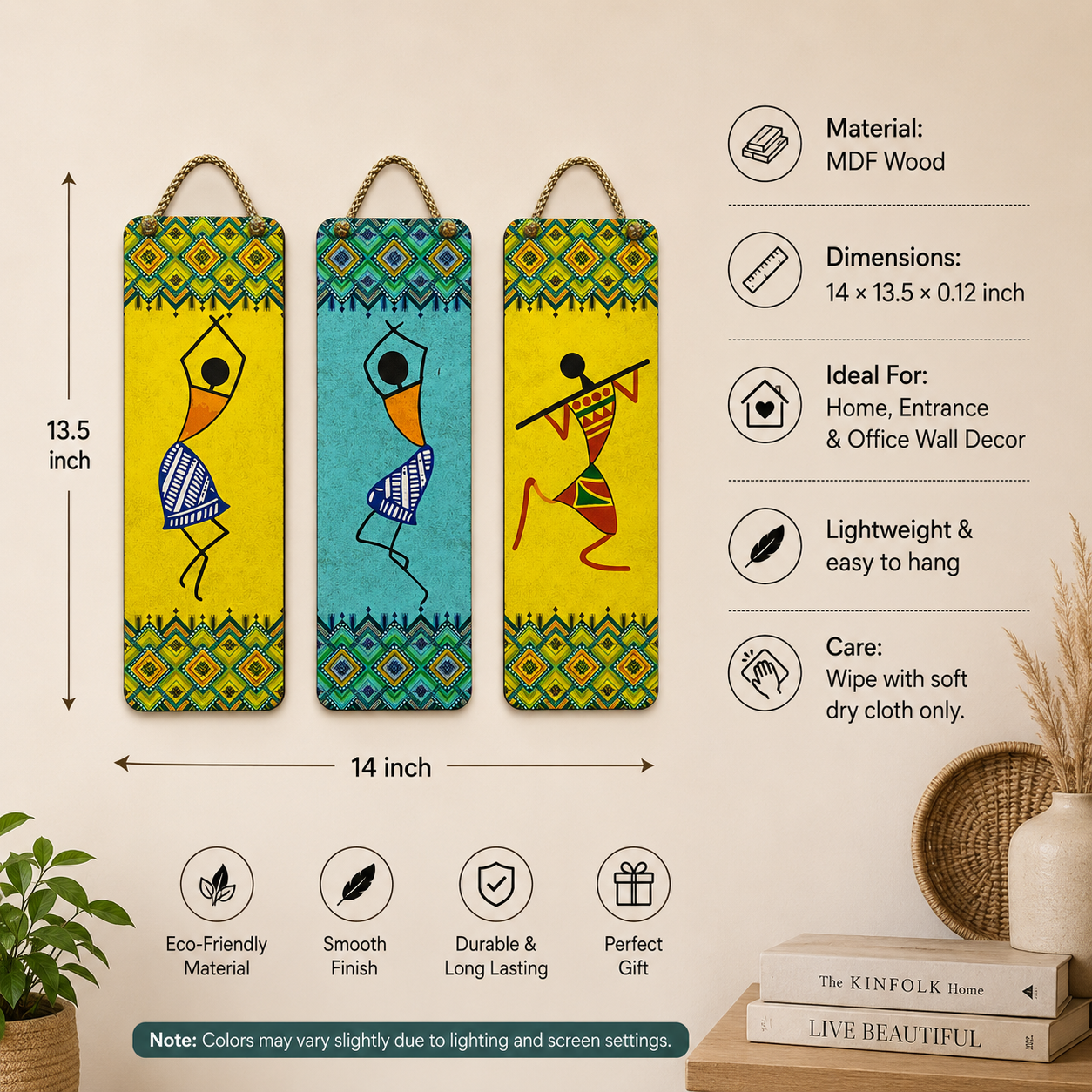 Anayat Rajasthani Folk Art Wooden Wall Hanging Decor (Set of 3) - Image 5