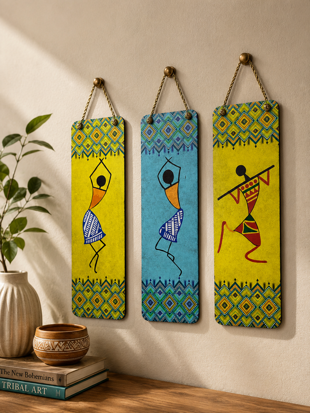 Anayat Rajasthani Folk Art Wooden Wall Hanging Decor (Set of 3) - Image 4