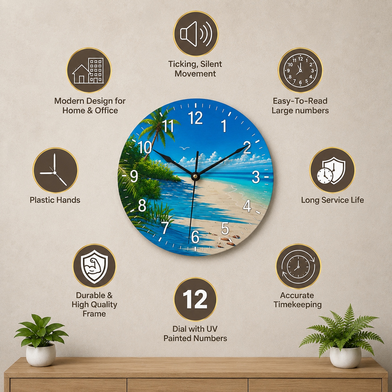 Anayat Tropical Beach Acrylic Wall Clock - Image 4