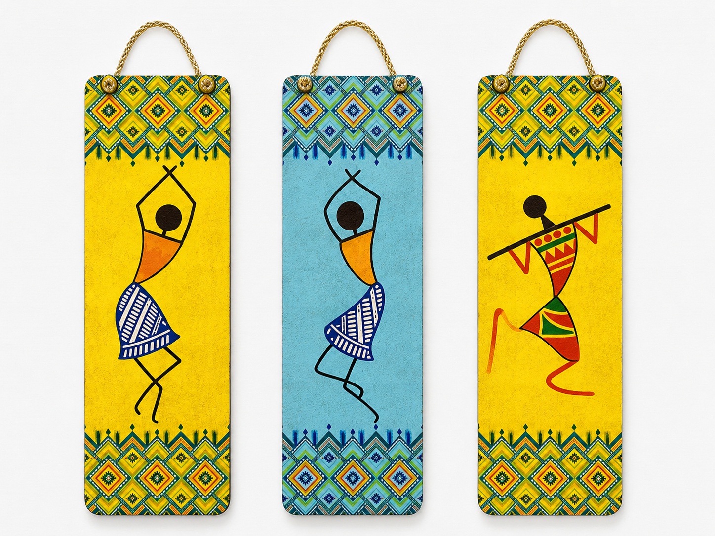 Anayat Rajasthani Folk Art Wooden Wall Hanging Decor (Set of 3)