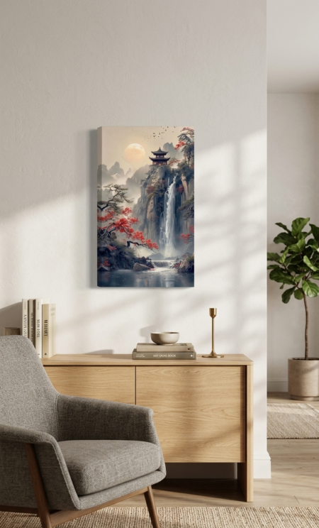 Anayat Zen Waterfall Landscape Canvas Wall Painting