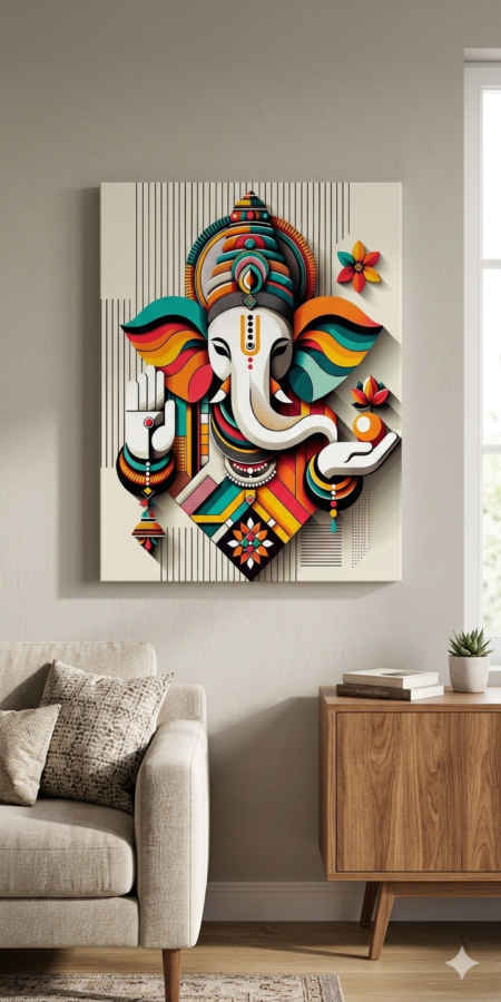 Anayat Divine Ganesha Harmony Canvas Wall Painting