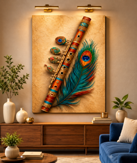 Anayat Divine Krishna Flute Canvas Wall Painting