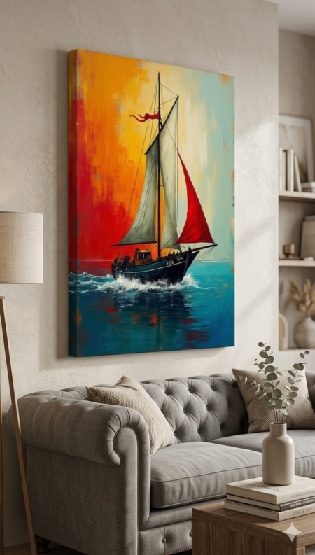 Anayat Vibrant Sailboat Canvas Wall Painting