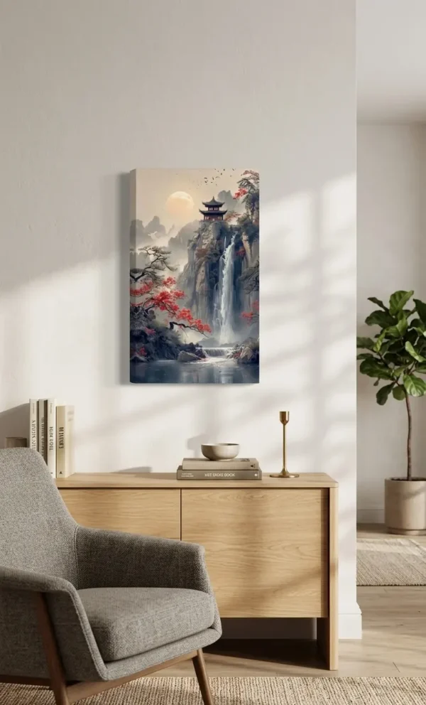 Anayat Zen Waterfall Landscape Canvas Wall Painting