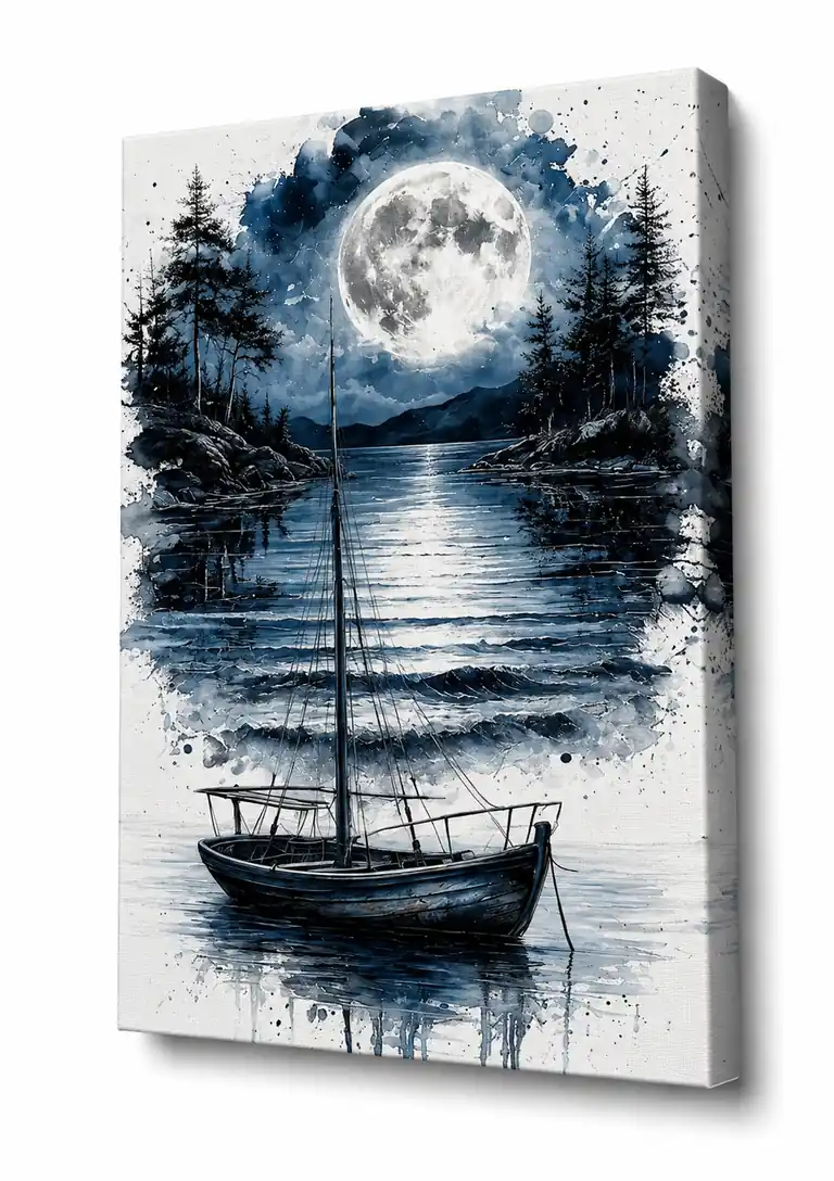 Anayat Moonlit Lake Serenity Canvas Wall Painting - Image 3