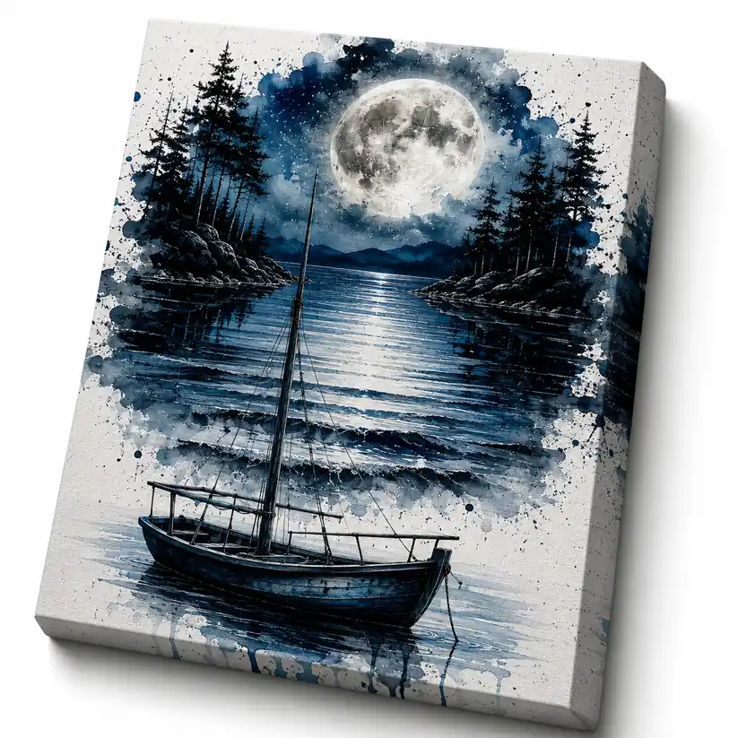 Anayat Moonlit Lake Serenity Canvas Wall Painting - Image 2