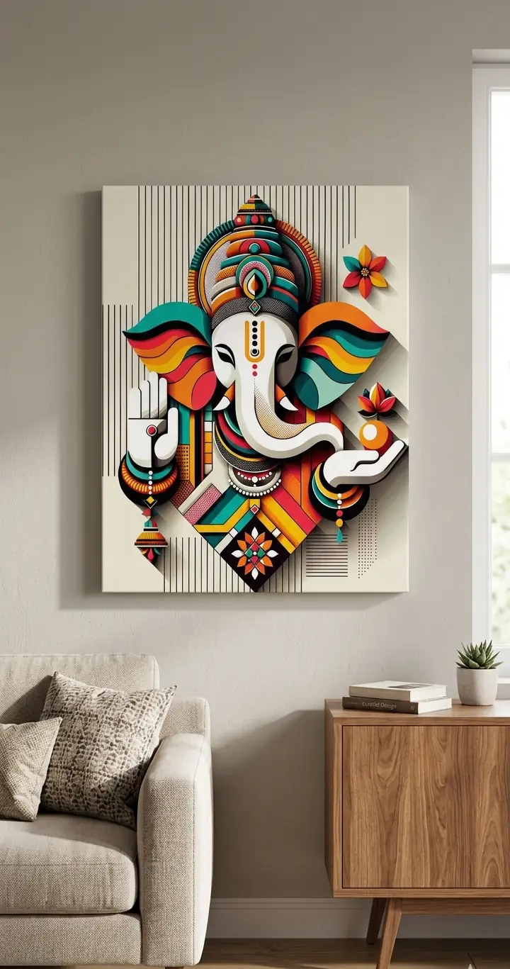Anayat Divine Ganesha Harmony Canvas Wall Painting