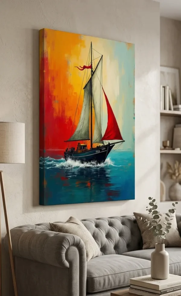 Anayat Vibrant Sailboat Canvas Wall Painting