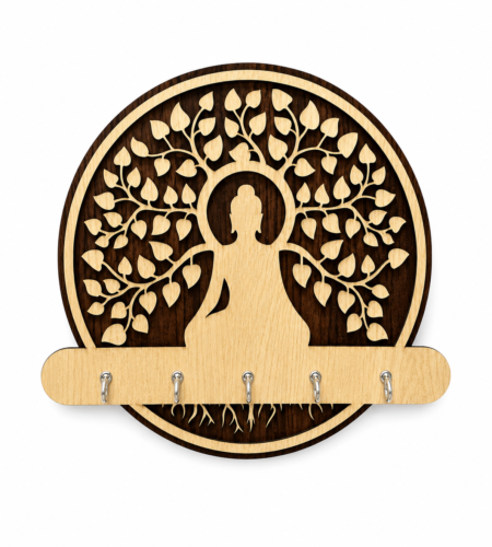 Anayat Buddha Tree of Life Wooden Key Holder Wall Decor