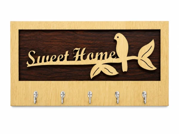 Anayat Sweet Home Wooden Key Holder Wall Decor
