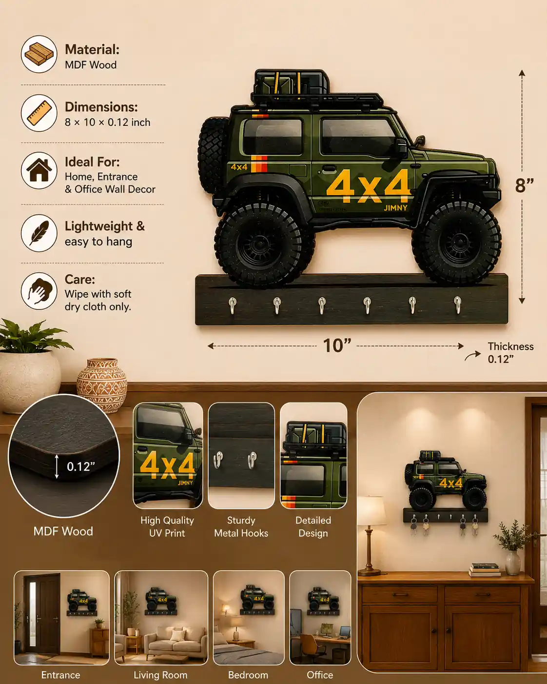 Anayat 4x4 Off-Road SUV Wooden Key Holder Wall Decor - Image 2