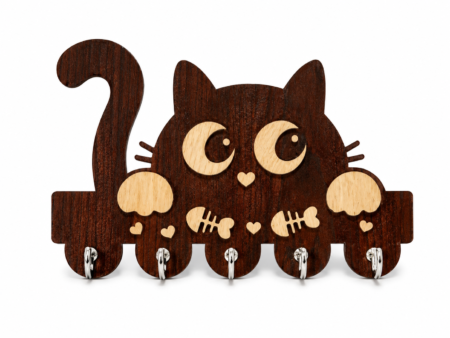 Anayat Cute Cat Wooden Key Holder Wall Decor