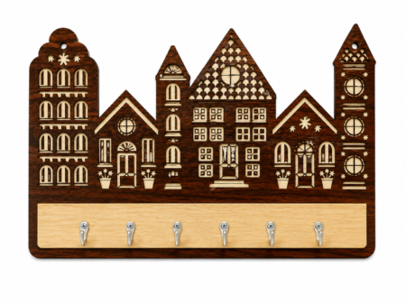 Anayat European Cityscape Wooden Key Holder Wall Decor
