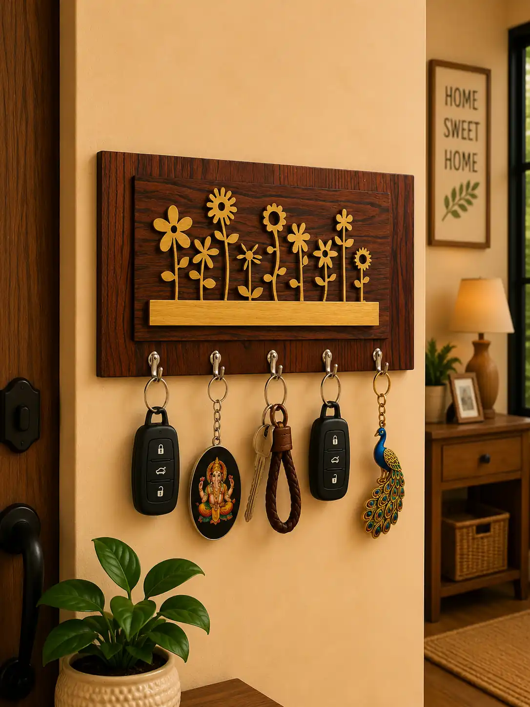 Anayat Floral Wooden Key Holder Wall Decor - Image 3