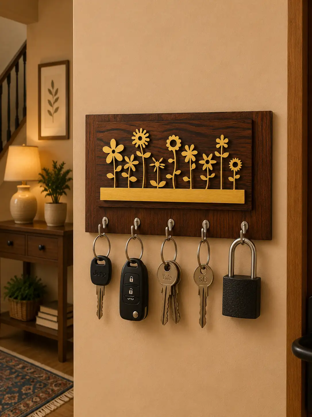 Anayat Floral Wooden Key Holder Wall Decor - Image 4