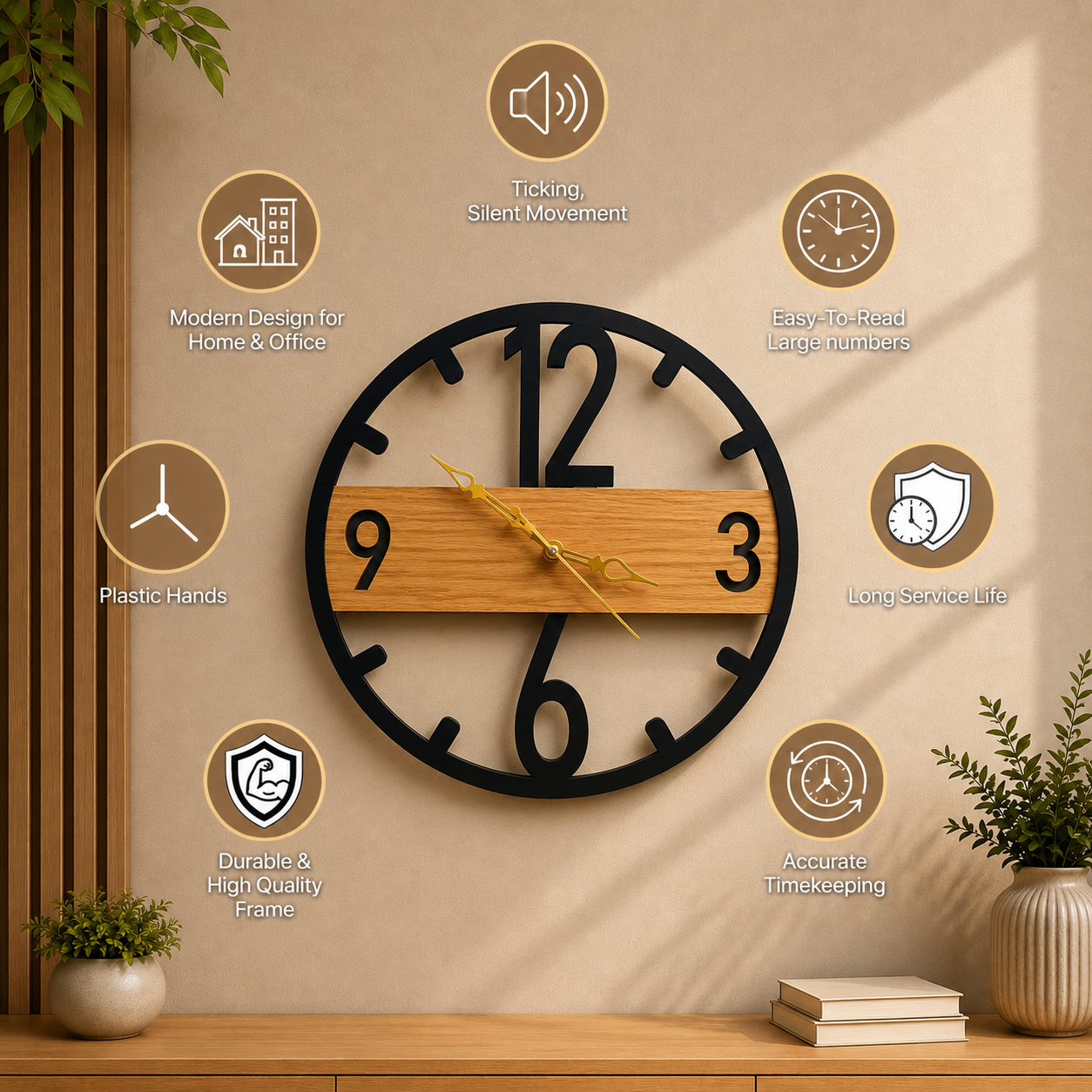 Anayat Modern Open Frame Wooden Wall Clock - Image 4