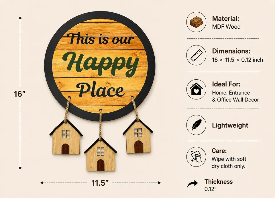 Anayat This is Our Happy Place Wooden Hanging Wall Decor - Image 2