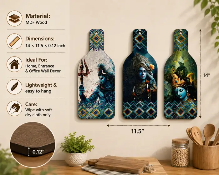 Anayat Divine Shiva Krishna Wooden Wall Hanging Set - Image 2