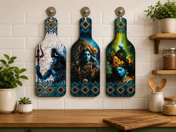 Anayat Divine Shiva Krishna Wooden Wall Hanging Set