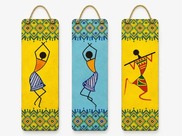 Anayat Rajasthani Folk Art Wooden Wall Hanging Decor (Set of 3)