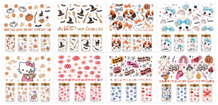Anayat DIY Transfer Stickers for Glass Jars – 8 Sheets Cute, Floral & Halloween Decorative Rub-On Decals