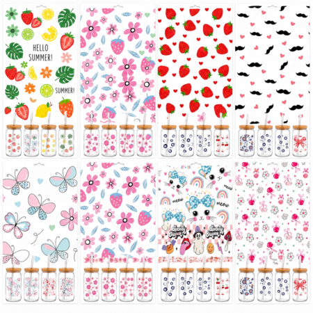 Anayat DIY Transfer Stickers for Glass Jars – 8 Sheets Floral, Fruit & Cute Decorative Rub-On Decals