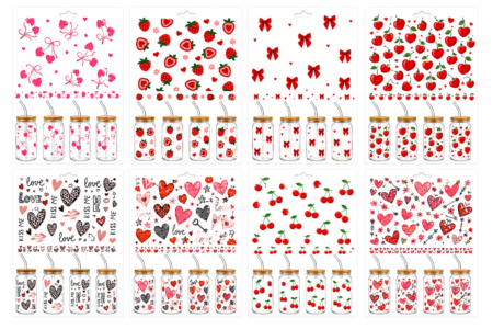 Anayat DIY Transfer Stickers for Glass Jars – 8 Sheets Love & Fruit Theme Decorative Rub-On Decals