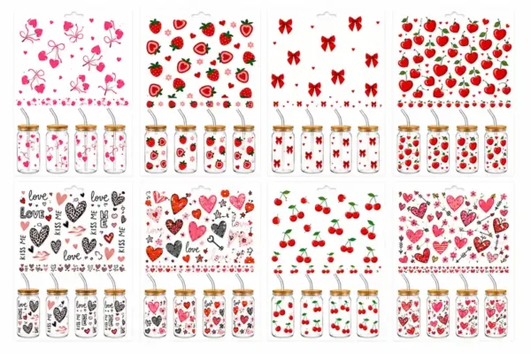 Anayat DIY Transfer Stickers for Glass Jars – 8 Sheets Love & Fruit Theme Decorative Rub-On Decals