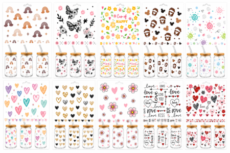 Anayat DIY Transfer Stickers for Glass Jars – 8 Sheets Rainbow, Butterfly & Floral Theme Decorative Rub-On Decals