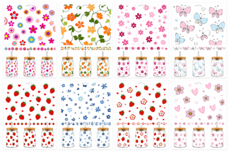 Anayat DIY Transfer Stickers for Glass Jars – 8 Sheets Floral & Butterfly Decorative Rub-On Decals