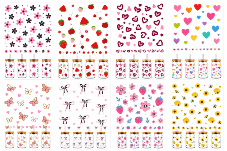 Anayat DIY Transfer Stickers for Glass Jars – 8 Sheets Floral, Fruit & Love Decorative Rub-On Decals