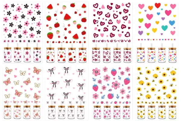 Anayat DIY Transfer Stickers for Glass Jars – 8 Sheets Floral, Fruit & Love Decorative Rub-On Decals