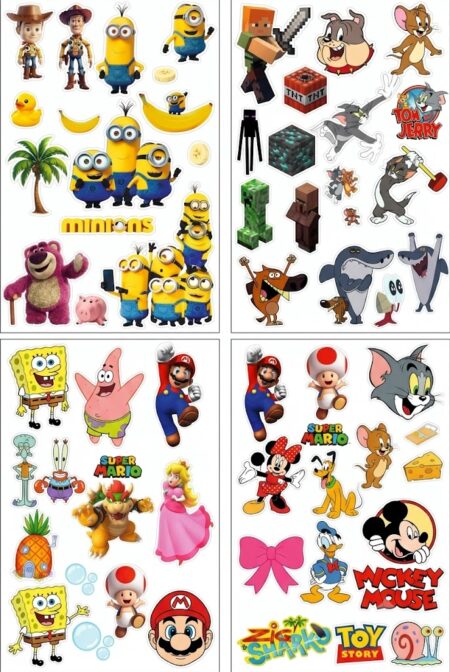 Anayat DIY Transfer Stickers for Glass Jars – 8 Sheets Kids Cartoon Decorative Rub-On Decals