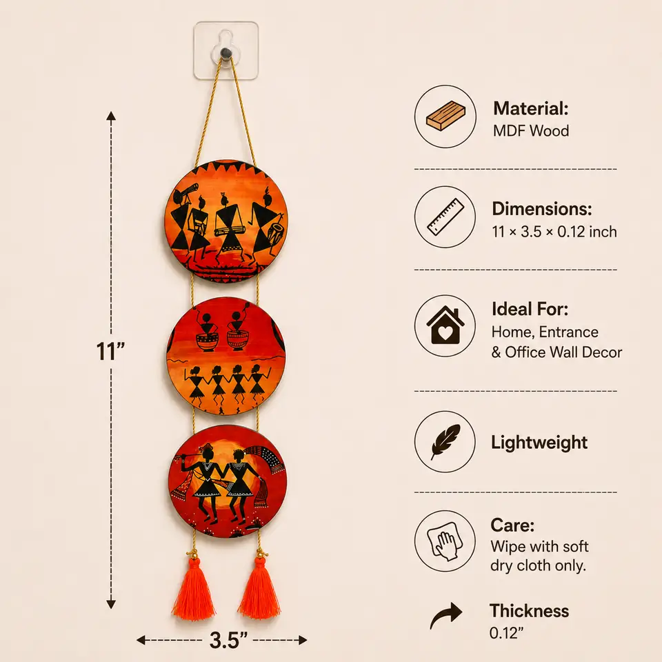 Anayat Warli Art Wooden Hanging Wall Decor - Image 2