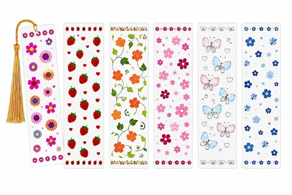 Anayat DIY Acrylic Bookmark & UV DTF Sticker Set of 5 – Floral Botanical Pastel