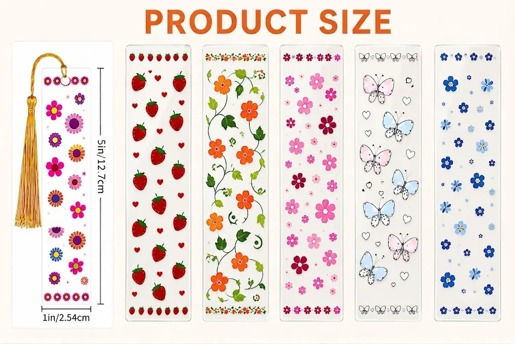 Anayat DIY Acrylic Bookmark & UV DTF Sticker Set of 5 – Floral Botanical Pastel - Image 2