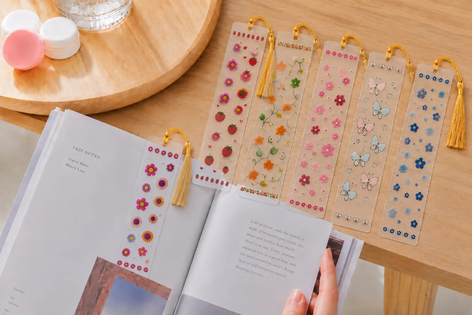 Anayat DIY Acrylic Bookmark & UV DTF Sticker Set of 5 – Floral Botanical Pastel - Image 3