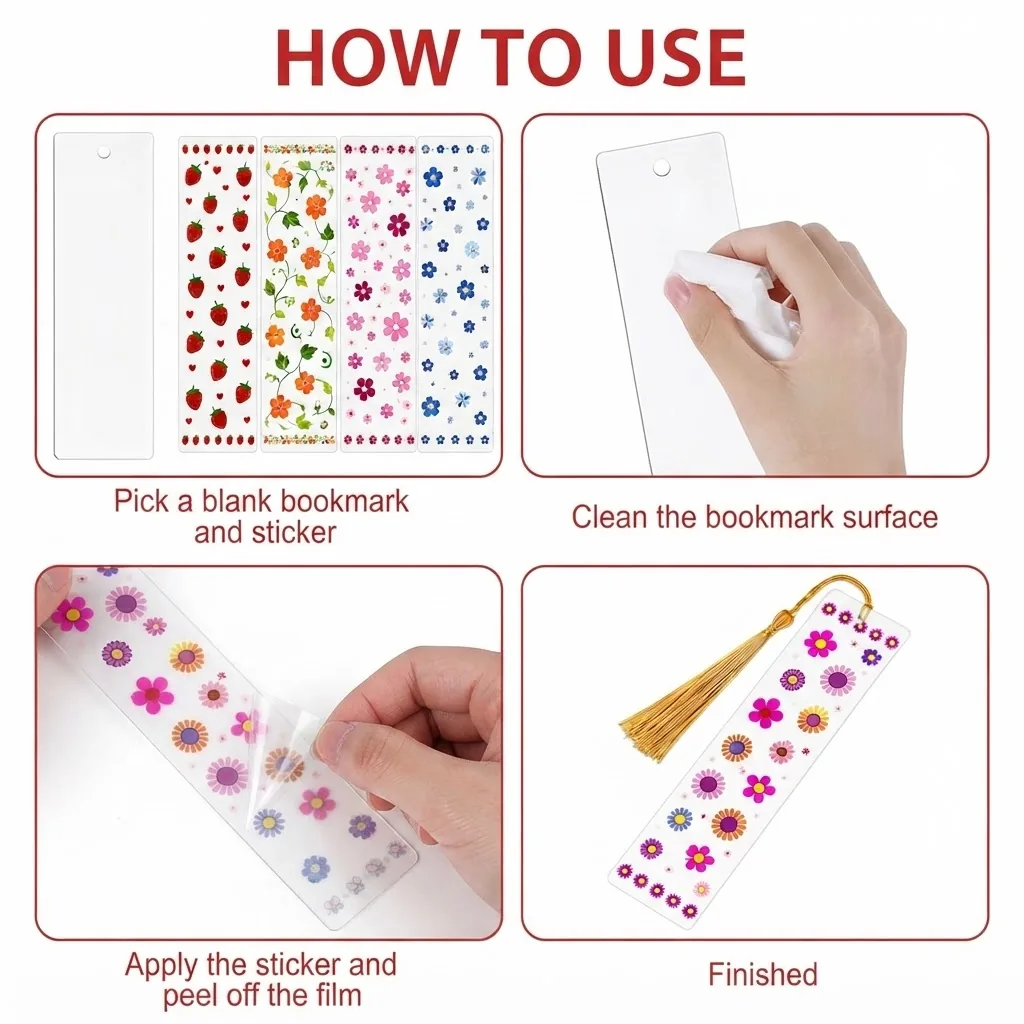 Anayat DIY Acrylic Bookmark & UV DTF Sticker Set of 5 – Floral Botanical Pastel - Image 4