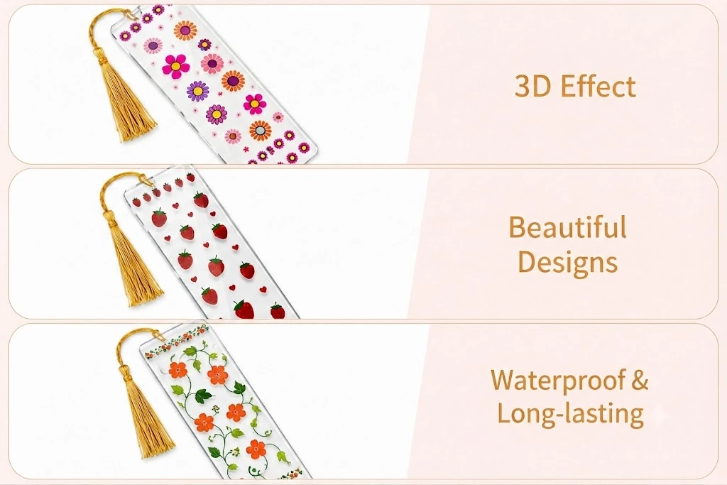 Anayat DIY Acrylic Bookmark & UV DTF Sticker Set of 5 – Floral Botanical Pastel - Image 5
