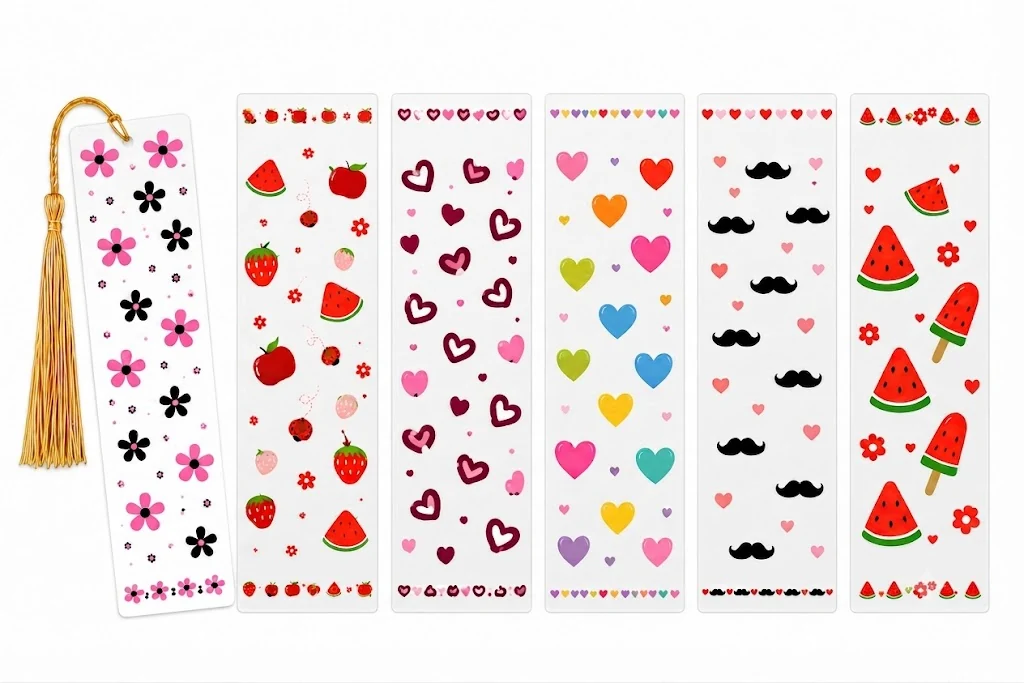 Anayat DIY Acrylic Bookmark & UV DTF Sticker Set of 5 – Kawaii Floral & Fruits