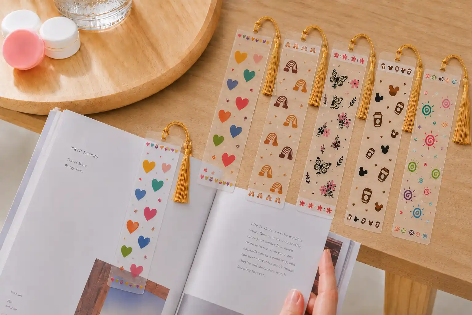 Anayat DIY Acrylic Bookmark & UV DTF Sticker Set of 5 – Kawaii Floral & Fruits - Image 3