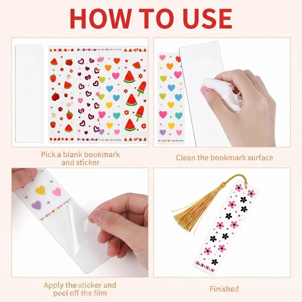 Anayat DIY Acrylic Bookmark & UV DTF Sticker Set of 5 – Kawaii Floral & Fruits - Image 4