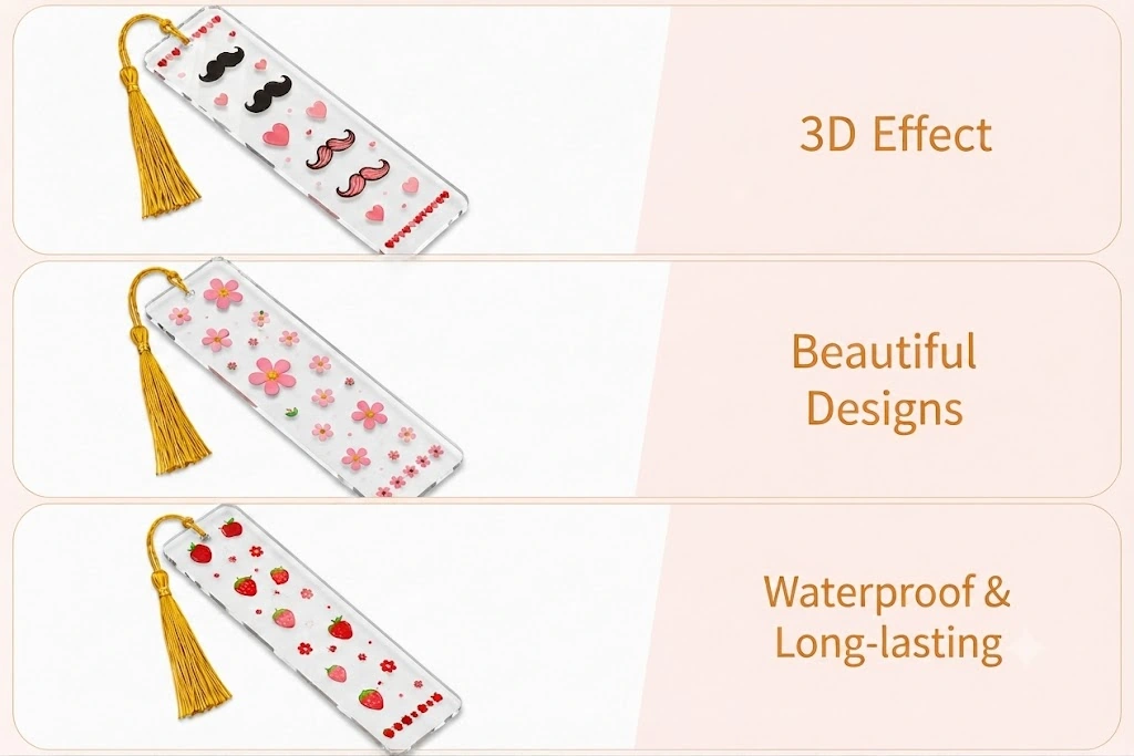 Anayat DIY Acrylic Bookmark & UV DTF Sticker Set of 5 – Kawaii Floral & Fruits - Image 5